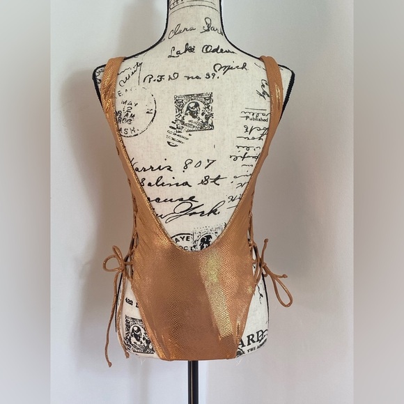 The Bikini Lab NWT Metallic Copper Scale Print Tie Side One Piece Swimsuit - Picture 6 of 8